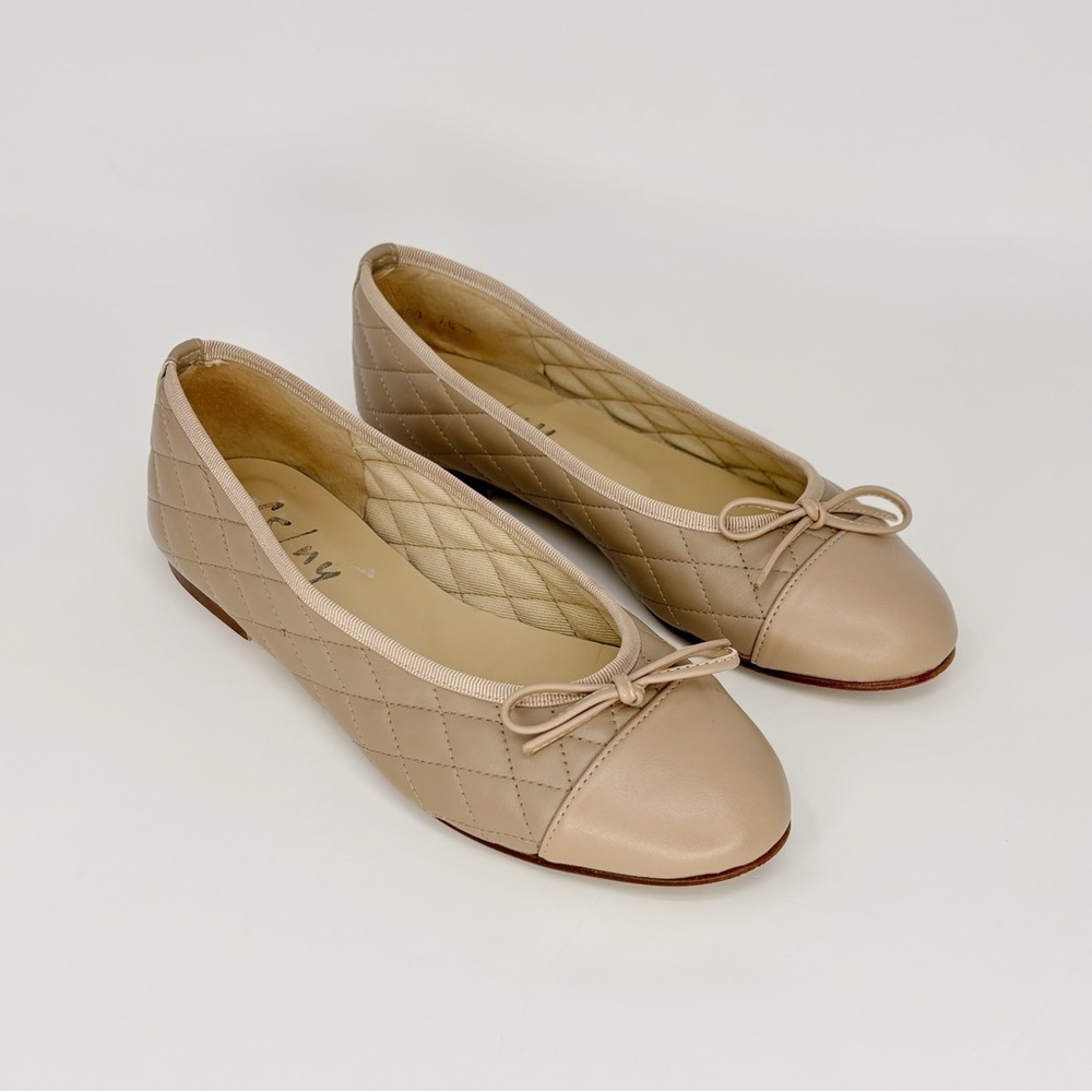 French Sole Passport Quilted Leather Cap Toe Ballet Flats Nude Beige, 6.5 (6)
